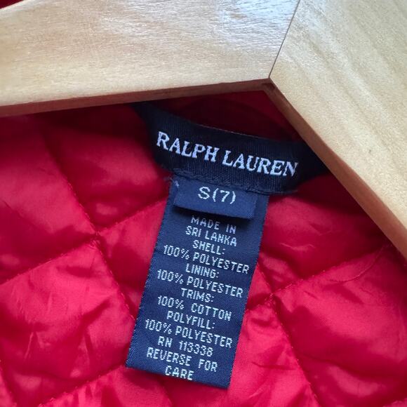 Ralph Lauren Girls Size S (7) Quilted Barn Jacket Corduroy Collar Red - Picture 8 of 8